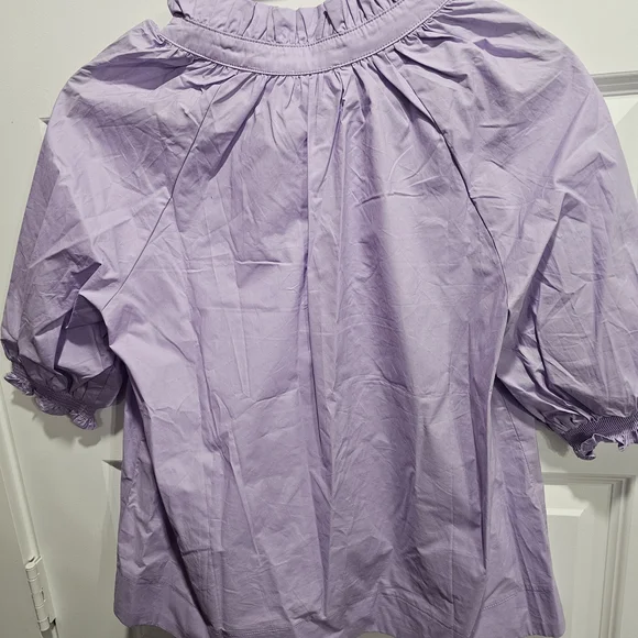 AVARA Lavender Ruffle-Trim Puff Sleeve Blouse - Picture 4 of 4